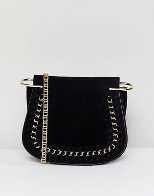 Yoki Fashion Saddle Bag In Black With Woven Hardware