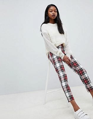 Asos Design Cigarette Pants In Cropped Length In Red Check