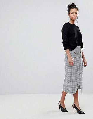 Asos Design Double Breasted Pencil Skirt In Check
