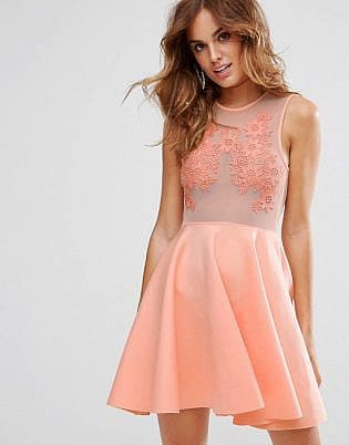 Asos Lace Applique & Mesh Mix Skater Mini Dress