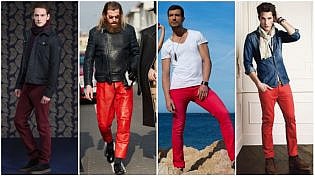 red track pants with black stripe