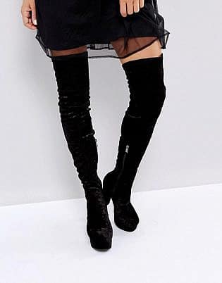 Glamorous Black Velvet Platform Over The Knee Boots