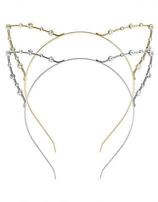 Mudder Cat Ear Headband, 2 Pieces, Gold And Silver