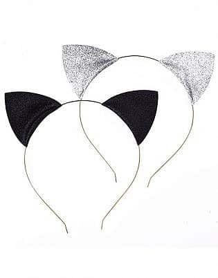 Mudder Glitter Cat Ears Headbands Cats Ear Hair Hoops Clasps For Party And Daily Wearing, Black And Silver, 2 Pieces