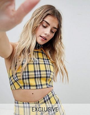 One Above Another Halter Neck Top In Check Co Ord