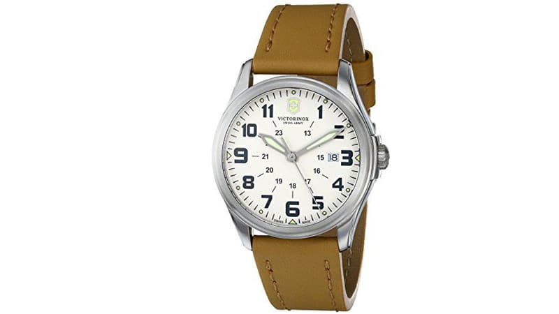 Victorinox Unisex 241581 Infantry Stainless Steel Watch With Beige Leather Band