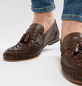 Asos Design Loafers In Woven Tan Leather With Tassel Detail