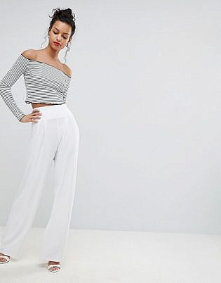Asos Design Wide Leg Pants With Deep Waistband