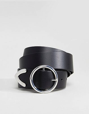 Asos Design Leather Circle Buckle Jeans Belt With Tipped End