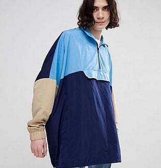 Asos Design Oversized Windbreaker In Colour Block Blue