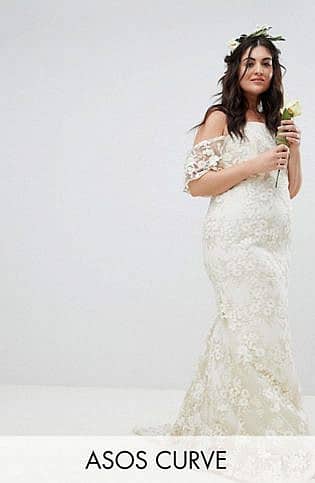 Asos Edition Curve Floral Lace Bandeau Maxi Wedding Dress