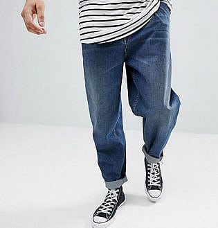 Asos Oversized Tapered Jeans In Dark Wash