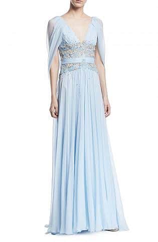 Beaded Bodice Drape Back Evening Gown