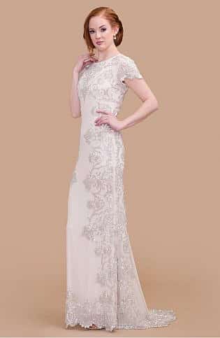 Beaded Georgette Cap Sleeve Gown