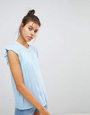 Blend She Elisa Capped Sleeve Denim Collarless Shirt