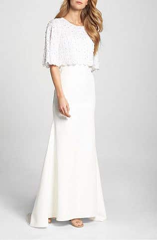 Elbow Sleeve Lace Overlay Gown