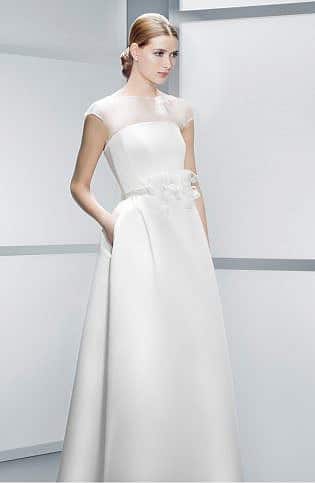 Illusion Overlay Bodice Embellished Waist Satin Dress
