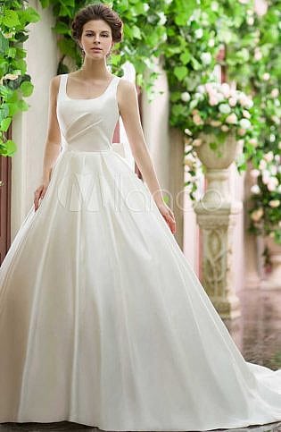 Ivory A Line Square Neck Lace Princess Silhouette Wedding Dress Milanoo
