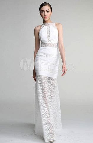 Lace Halter Neck Cutout Illusion Mermaid Floor Length Dress