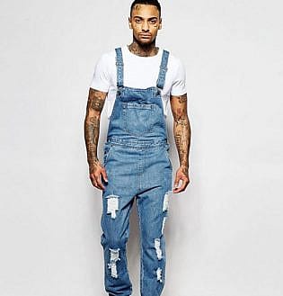 Liquor N Poker Dungarees Straight Fit Extreme Rips Stonewash