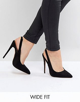 Lost Ink Wide Fit Black Penelope Sling Back Court Shoes