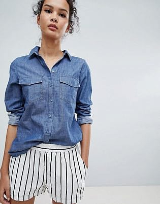 women's black denim shirts