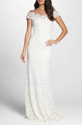 Off The Shoulder Illusion Lace Gown