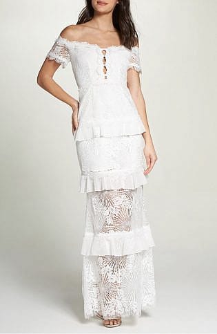 Off The Shoulder Ruffle Tier Mermaid Gown