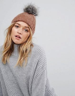Pieces Pom Beanie In Rose