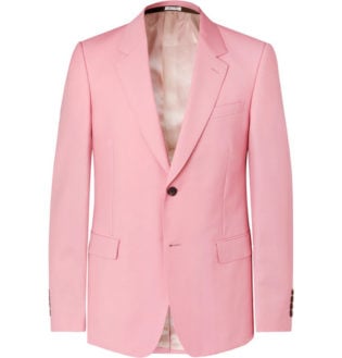 Pink Slim Fit Wool And Mohair Blend Suit Jacket