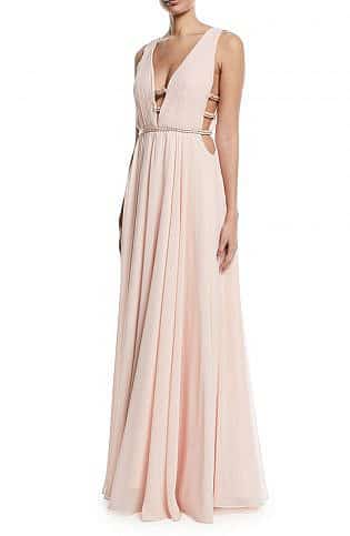 Sleeveless V Neck Gown W Lattice Details