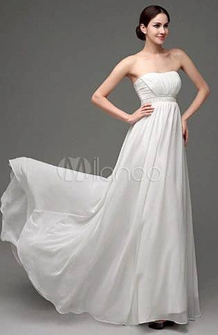 Strapless Chiffon A Line Empire Waist Wedding Gown With Pearl Belt