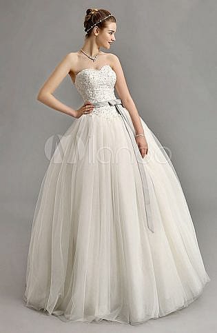 Sweetheart Ball Gown Wedding Dress With Colored Sash Milanoo