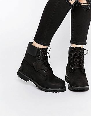 Timberland 6 Inch Premium Black Lace Up Flat Boots