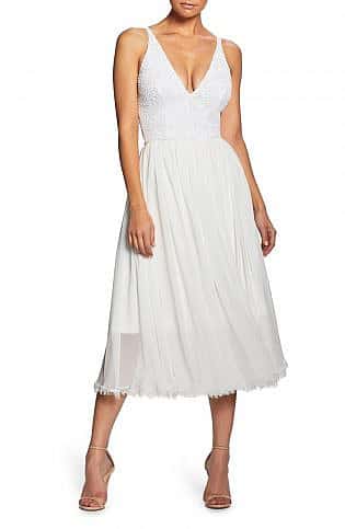 Tracy Plunging Sequin Bodice Tea Length Dress