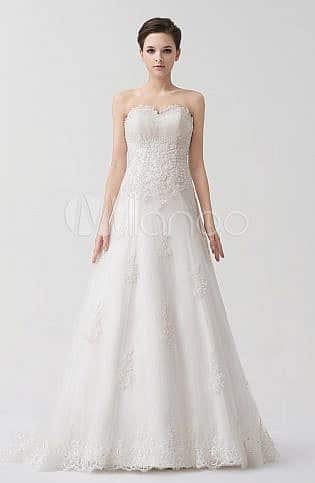 Wedding Dresses Ivory Lace Beading Bridal Gown Sweetheart Strapless Neckline Detachable Open Back Sweep Train Bridal Dress