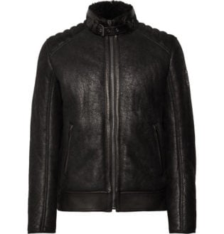 Westlake 2.0 Slim Fit Leather Trimmed Shearling Biker Jacket