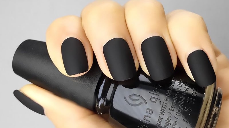 Matte Black And White Nails