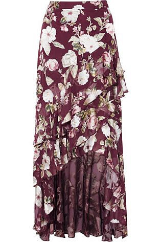 Alice + Olivia Walker Asymmetric Tiered Floral Print Fil Coupé Chiffon Maxi Skirt