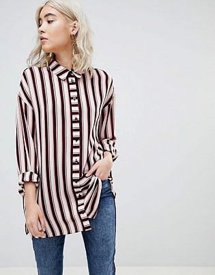 Asos Design Longline Shirt In Cut About Stripe