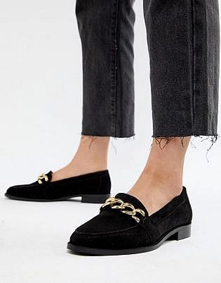 Asos Design Mighty Suede Chain Loafers