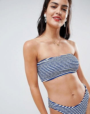 Asos Design Mix And Match Stripe Crinkle Bandeau Bikini Top