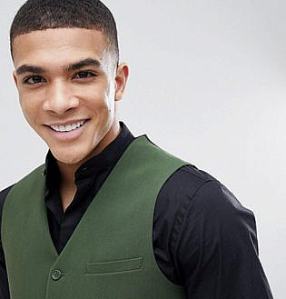 Asos Design Super Skinny Suit Waistcoat In Khaki