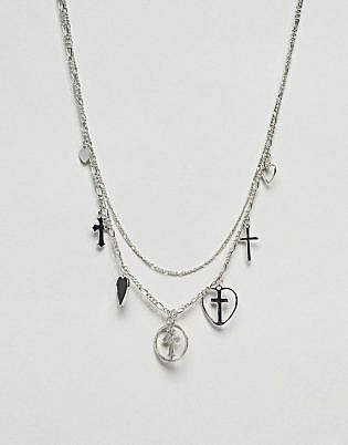 Asos Design Vintage Style Layered Charm Multirow Necklace