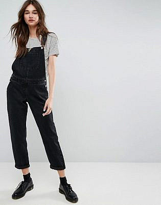 Asos Design Denim Dungaree In Washed Black