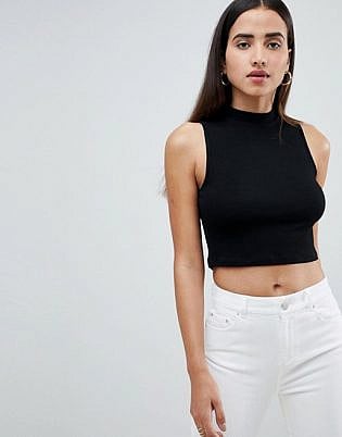 Asos Design Sleeveless Crop Top With Turtle Neck In Black