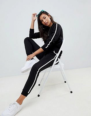 Asos Design Tracksuit Cute Sweat Basic Jogger With Tie With Contrast Binding