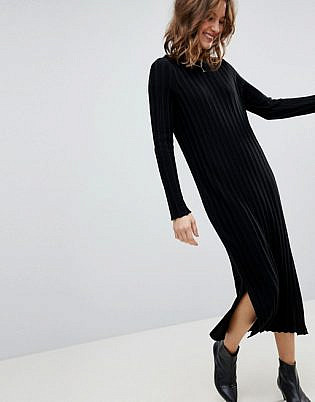 Asos Midi Dress In Pleated Wide Rib