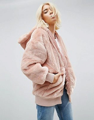 Asos Oversized Hooded Jacket In Faux Fur
