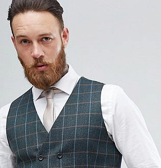 Asos Skinny Suit Waistcoat In Khaki Country Check